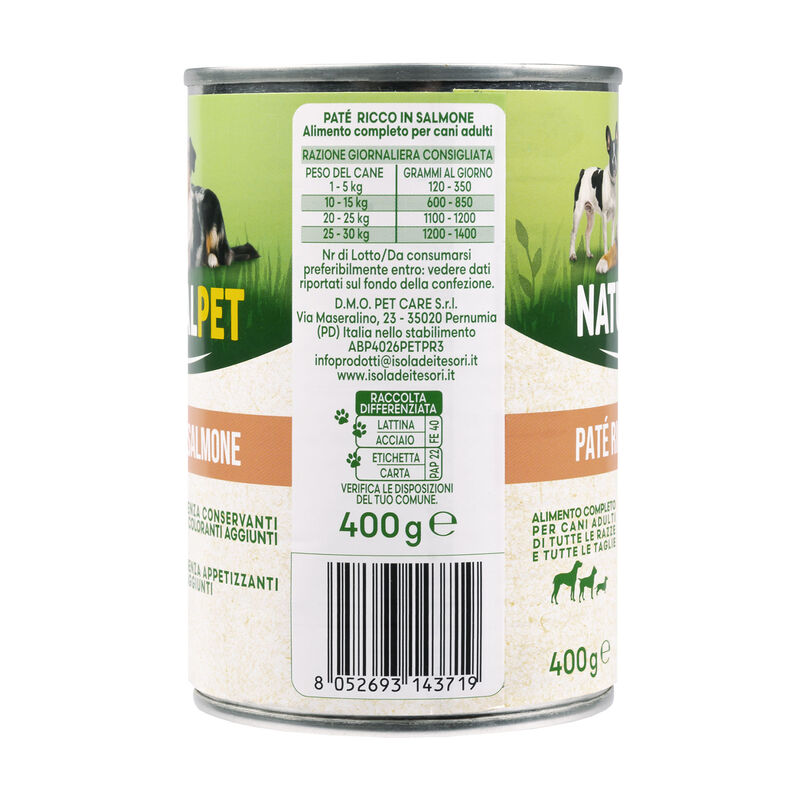 Naturalpet Dog Adult Pat&egrave; ricco in Salmone 400 gr