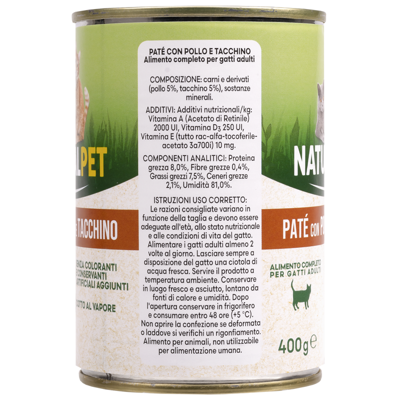 Naturalpet Cat Adult Pat&eacute; Pollo e Tacchino 400 gr
