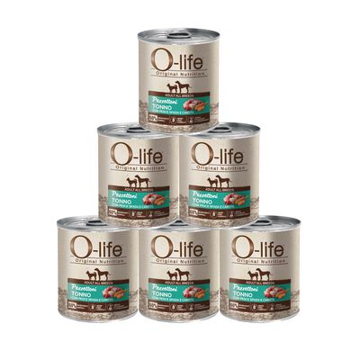 O-life Dog Adult All breeds Pezzettoni Tonno con pesce spada e carote 400gr