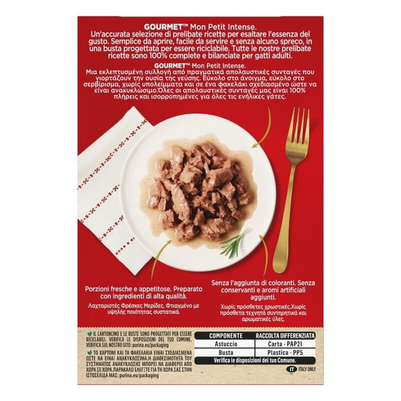 Gourmet Mon Petit Cat Adult con Tonno, Salmone, Trota 6 x 50 gr