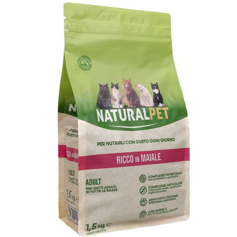 Naturalpet Cat Adult ricco in Maiale 1,5kg