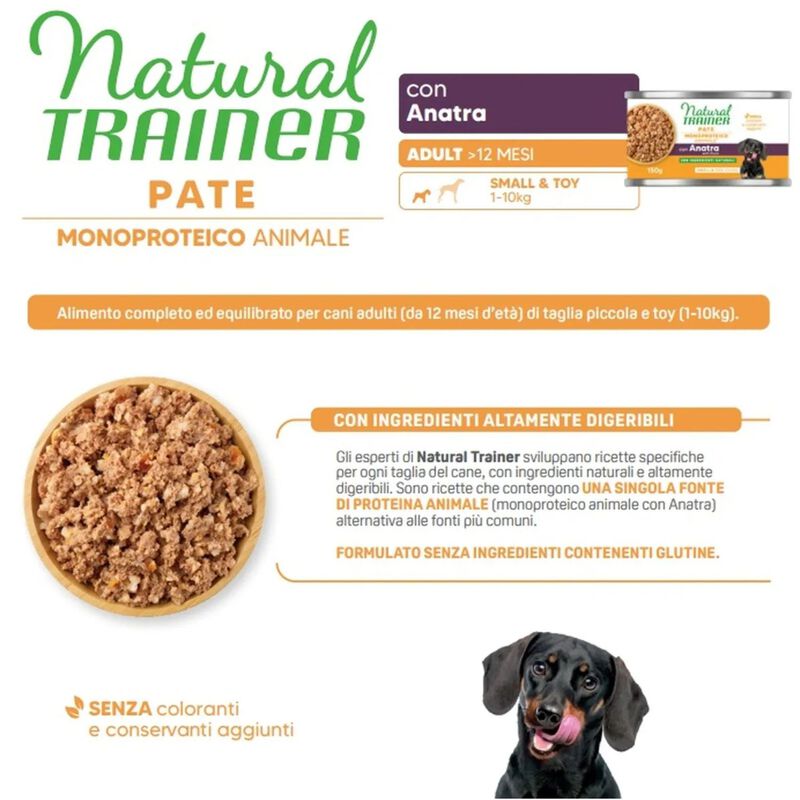Natural Trainer Dog Adult Small&Toy Pat&eacute; Monoproteico con Anatra 150 gr
