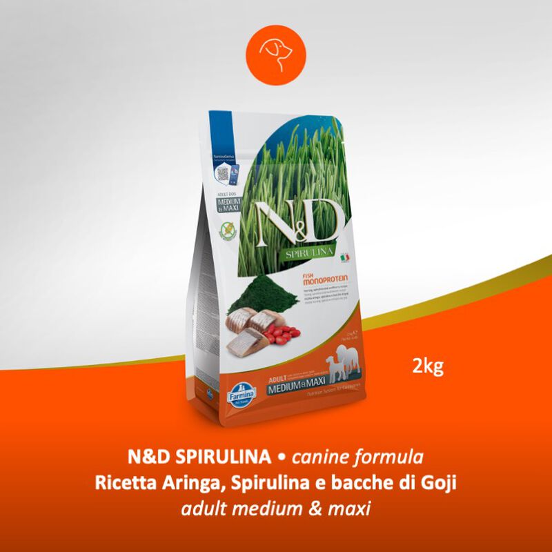 Farmina N&D Spirulina Dog Adult Medium&Maxi Aringa Spirulina e Bacche di Goji 2 kg