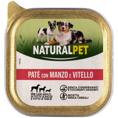 Naturalpet Dog Adulto Pat&eacute; con Manzo e Vitello 150 gr
