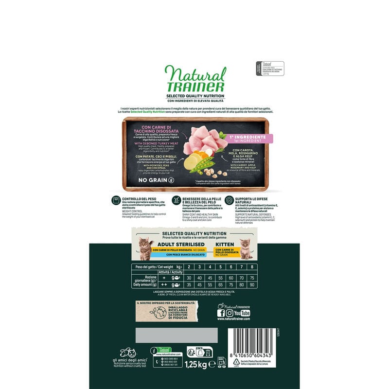 Natural Trainer Selected Quality Nutrition Cat Steril con Tacchino 1.25kg