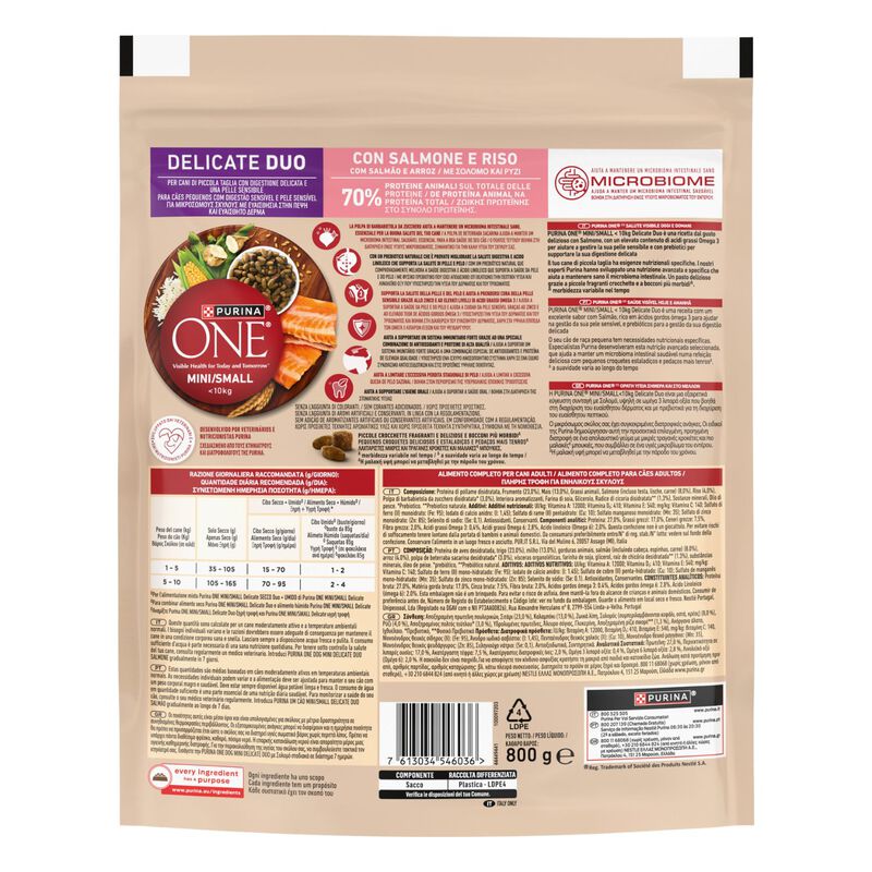 Purina One Dog Mini Delicate con Salmone e Riso 800 gr