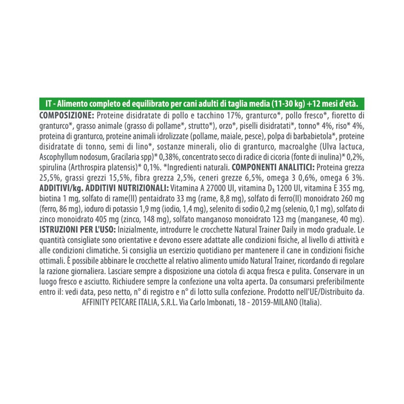 Natural Trainer Daily Nutrition Dog Adult Medium con Tonno 12kg