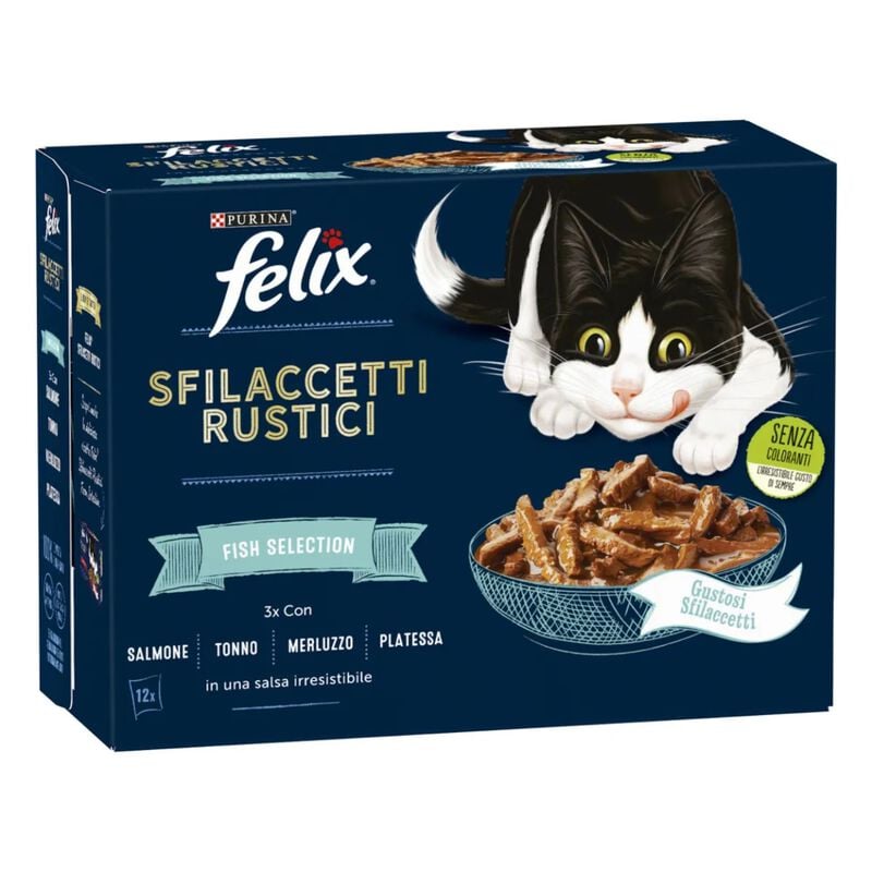 Felix Sfilaccetti Rustici Fish Selection Salmone, Tonno, Merluzzo e Platessa 12 x 80 gr