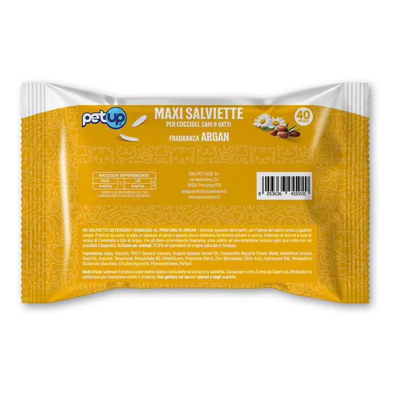 Petup Maxi Salviette per cuccioli, cani e gatti all'Argan 40 pz