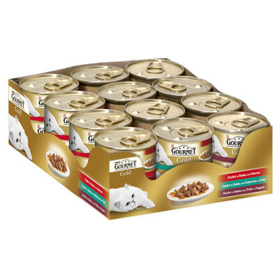 Gourmet Gold Cat Adult Dadini in Salsa con Manzo, Salmone e Pollo, e con Pollo e Fegato 24x85 gr