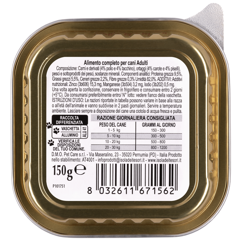 Naturalpet Dog Adulto Pat&eacute; con Pollo, Tacchino e Verdure 150 gr
