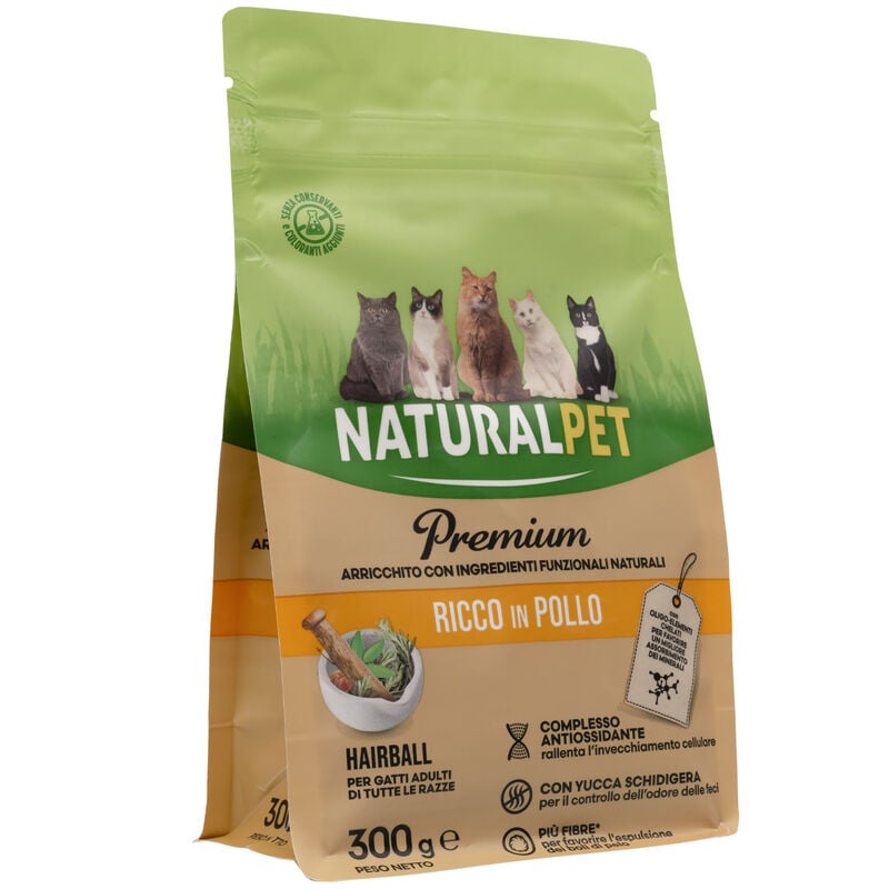 Naturalpet Premium Cat Adult Hairball ricco in Pollo 300 gr