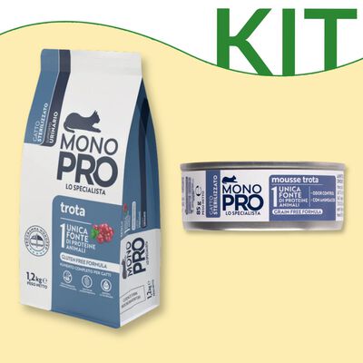 Kit alimentazione monoproteica Grain Free Monopro Cat Sterilised