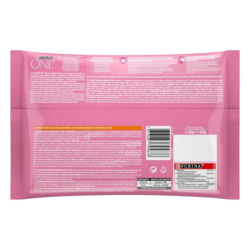 Purina One Kitten con Pollo e Carote 4 pz x 85 gr