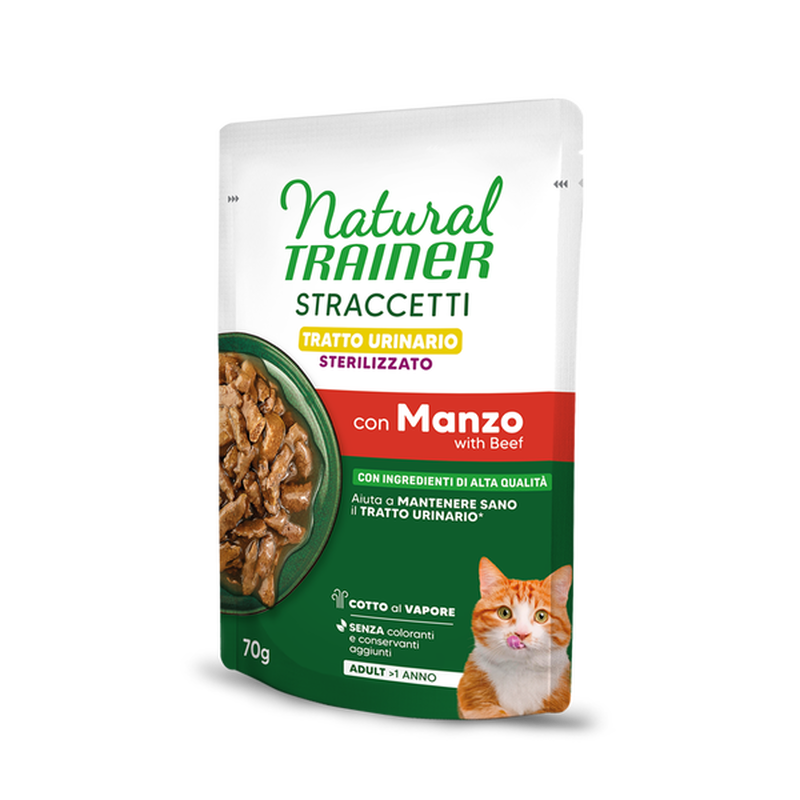Natural Trainer Straccetti con Manzo Tratto Urinario per Gatti Steril 70gr
