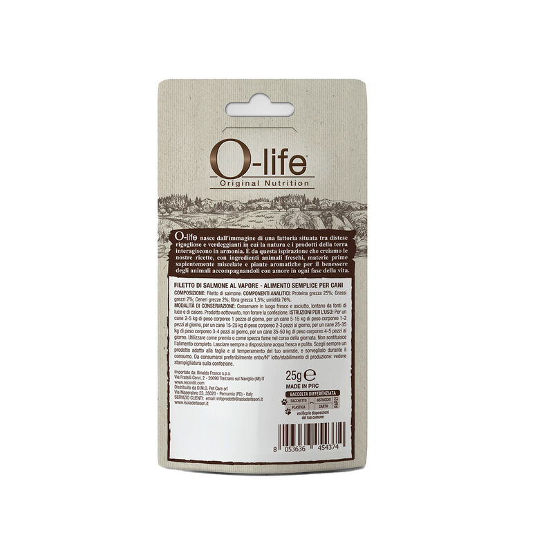 O-life Dog Snack Filetto di Salmone al vapore 25gr