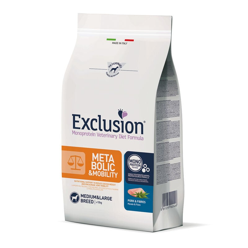 Exclusion Monoprotein Veterinary Diet Dog Medium Large Metabolic & Mobility Maiale e Fibre 12 Kg