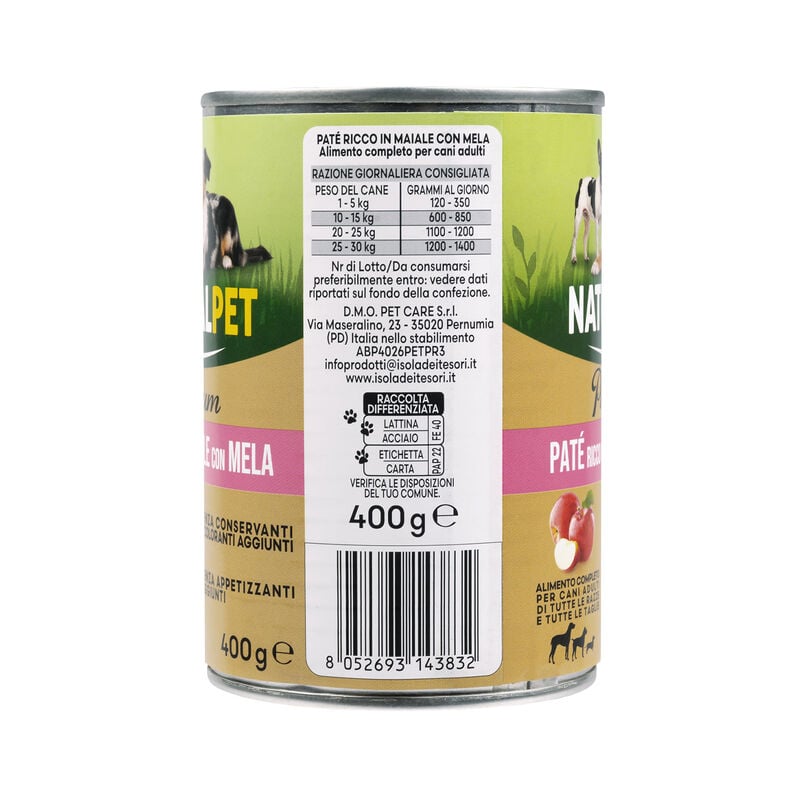 Naturalpet Premium Dog Adult Pat&eacute; ricco in Maiale con mela 400 gr